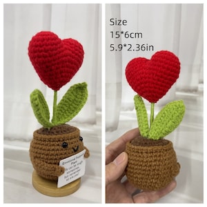 Plante en pot de tournesol/coeur au crochet fait main, jolie plante en pot au crochet comme cadeau de fête des mères pour lui, cadeau pour la santé mentale, enracinement pour vous image 2