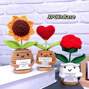 Handmade Crochet Sunflower Plants/Roses/Hearts,Emotional Support Plants,Crochet Flowers,Thank You For Helping Me Grow,Back To School Gift
