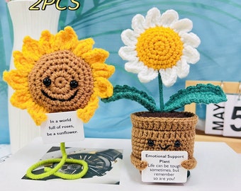 Crochet sunflower ornaments and small daisy potted plants,Office decorations,Emotional support plants,daisy crochet in pot,Father's Day gift