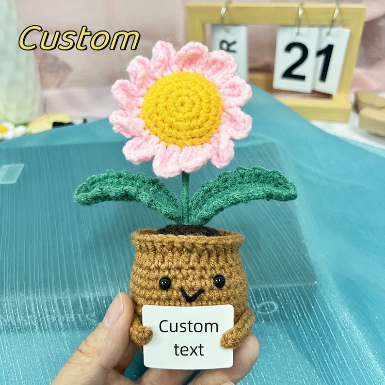 Marguerites au crochet, plante en pot, cadeau de fête des mères, cadeau pour maman, cadeau de remise des diplômes, marguerites positives, soutien émotionnel Custom A