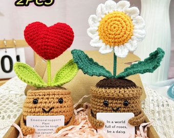 Crochet Daisy/Heart Potted,Mother's Day Gift,Father's Day Gift,Emotional Support Sunflowers,crochetSunflower Potted, Crochet Flowers