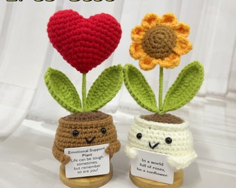 Plante en pot de tournesol/coeur au crochet fait main, jolie plante en pot au crochet comme cadeau de fête des mères pour lui, cadeau pour la santé mentale, enracinement pour vous