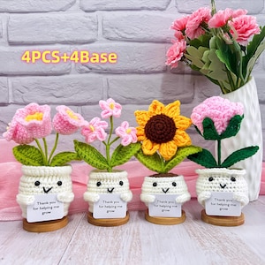 Cute 4PCS Pink Flower Plant,Crochet Sunflower,Crochet Forget Me Not/Rose/Le muguet,Thank you gift,Teacher Gift,Thank You For Helping Me Grow