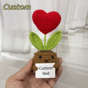 Plante en pot de tournesol/coeur au crochet fait main, jolie plante en pot au crochet comme cadeau de fête des mères pour lui, cadeau pour la santé mentale, enracinement pour vous image 10