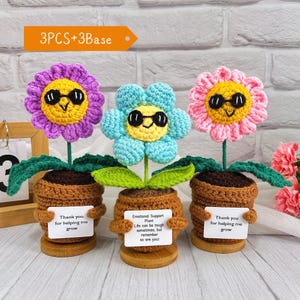 Cute 3PCS Crochet Sunglasses Smiley Sunflower/Daisy Flowers,Thank You For Helping Me Grow,Emotional Support Plant,Customized Handmade Gifts