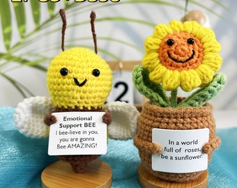 Handmade crochet potted bees/sunflowers, Emotional support for bees/sunflowers Small volatility soft amigurumi be,