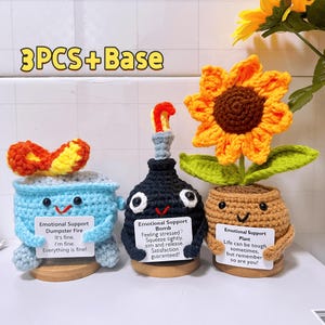 Emotional Support Crochet Sunflower/Dumpster Fire/Bomb,Funny Crochet Gift Set,Home Table Decor,Cheer up gift,Humorous Gift for her