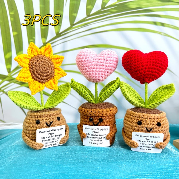 Handmade Crochet Sunflower Potted and Heart,Shaped Potted-Emotional Support Plant,Crochet Flower Decor,Gift for Friends,Mother's Day gift