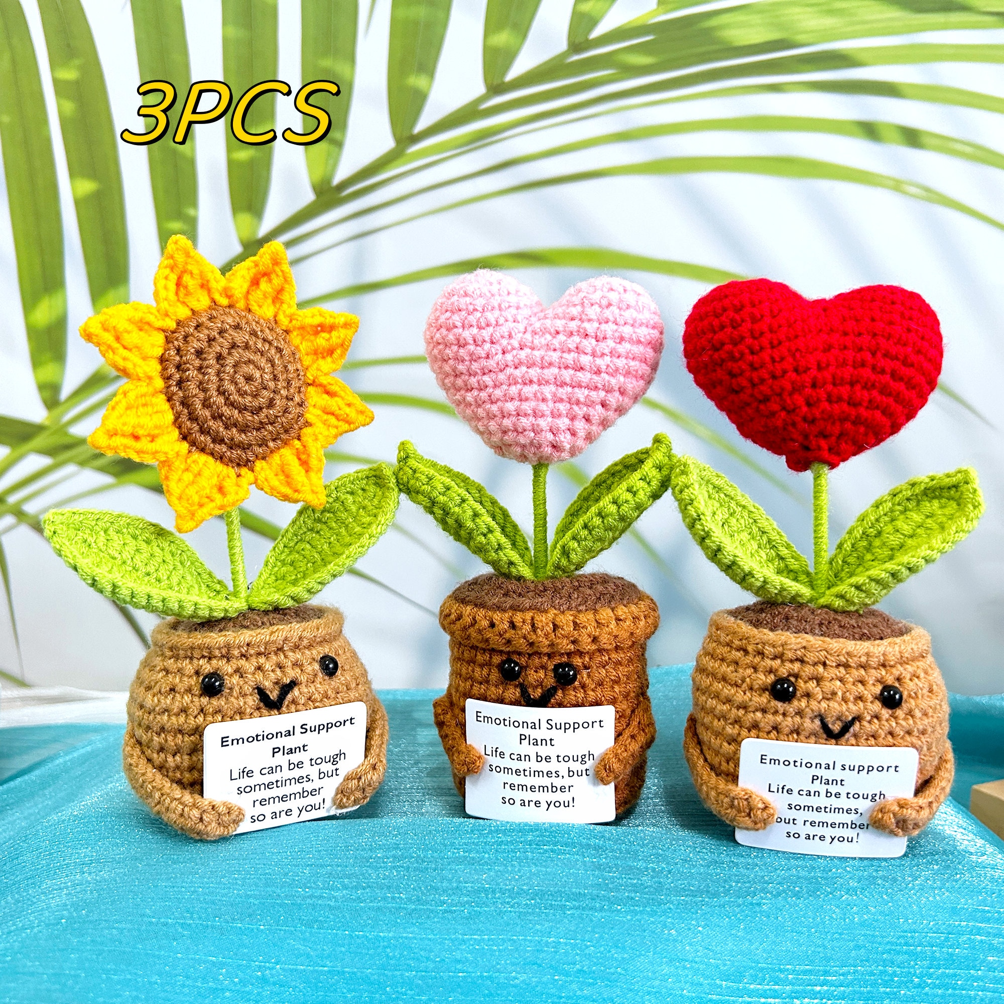 Crochet Flower Plush With Replaceable Cards - Emotional Support Gift For Friends & Coworkers