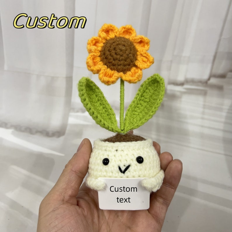 Plante en pot de tournesol/coeur au crochet fait main, jolie plante en pot au crochet comme cadeau de fête des mères pour lui, cadeau pour la santé mentale, enracinement pour vous Sunflower+Custom