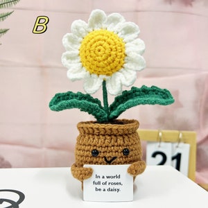 Marguerites au crochet, plante en pot, cadeau de fête des mères, cadeau pour maman, cadeau de remise des diplômes, marguerites positives, soutien émotionnel B