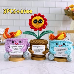 Emotionale Unterstützung Müllcontainer Feuer, häkeln Müllcontainer Feuer / Gänseblümchen, Häkelblume, emotionale Unterstützung Pflanze, Danke Geschenk, Geburtstagsgeschenk, Wohnkultur