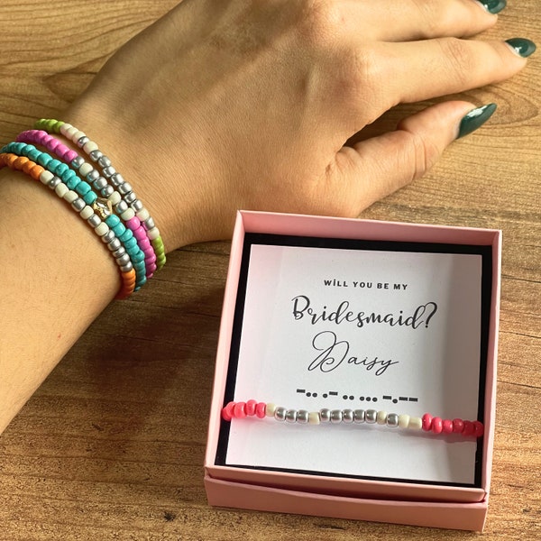 Personalized Bridesmaid Proposal Bracelet With Morse Code Name, Custom Bridesmaid Gift, Tie the Knot, Gifts for Her, Bachelorette Party