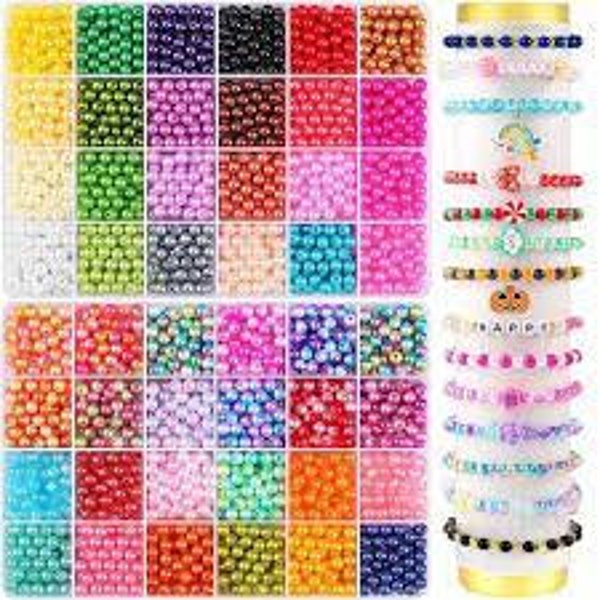 2400PCS 48 Compartments Pearl Jewelry 48 Colors 6 mm Pearl Bracelet Making Kit, 2 Boxes Round Beads for Beginners