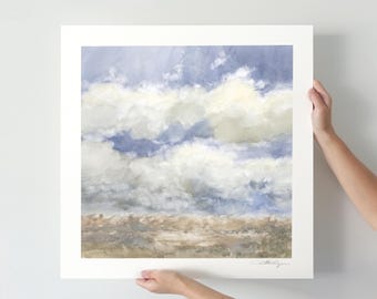 Daydream - Dipinto ad acquerello originale dipinto a mano 20x20" - Paesaggio blu beige 16 x 16 pollici