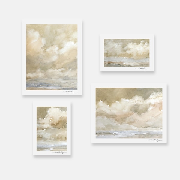 Printable Set of 4 - 8x10 & 5x7 Art Prints Beige Landscape Paintings - Digital Download Watercolor Print Neutral Art