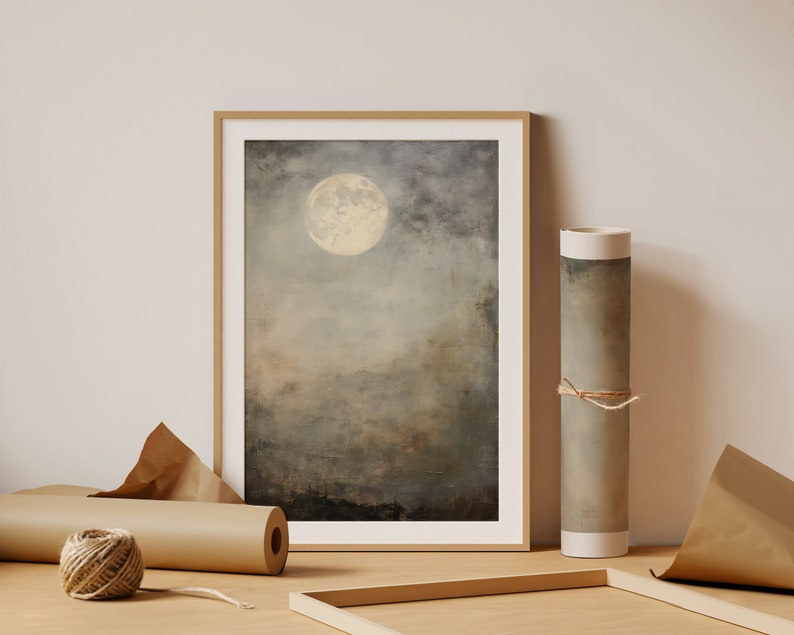 Moon Wall Art Print Neutral Earthy Art Japandi Decor Minimalist Art
