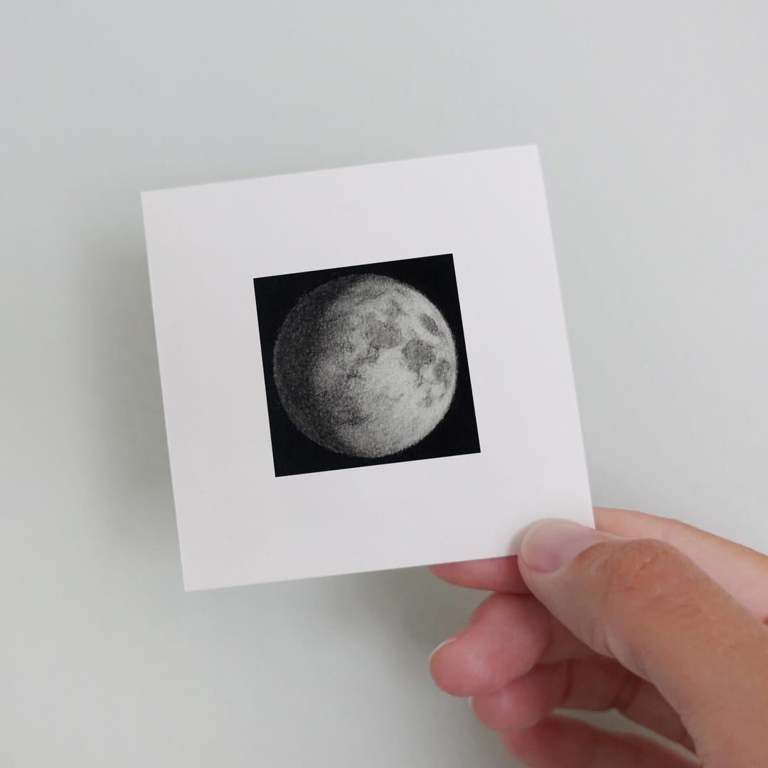 Waxing Gibbous Moon Tiny Original Charcoal Drawing of Moon Art for