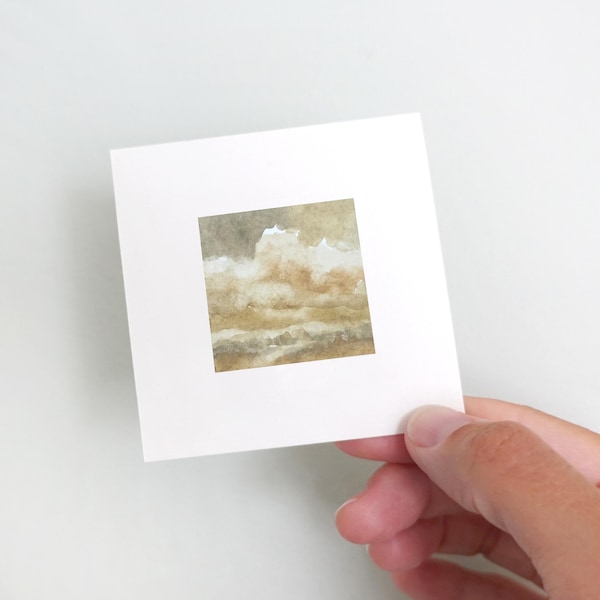 Sienna - Tiny Original Watercolors 3 x 3" Watercolor Painting Abstract Cloud Landscape Minimalist Nature Art Print Modern Neutral Wall Décor