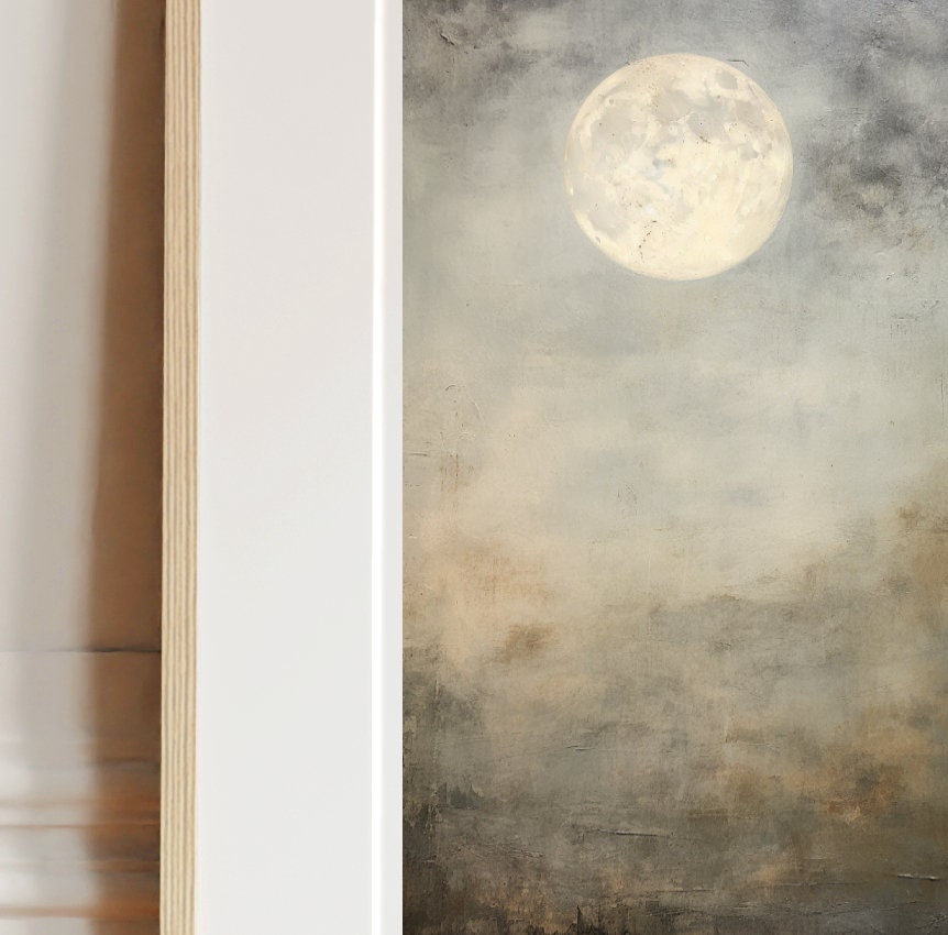 Moon Wall Art Print Neutral Earthy Art Japandi Decor Minimalist Art