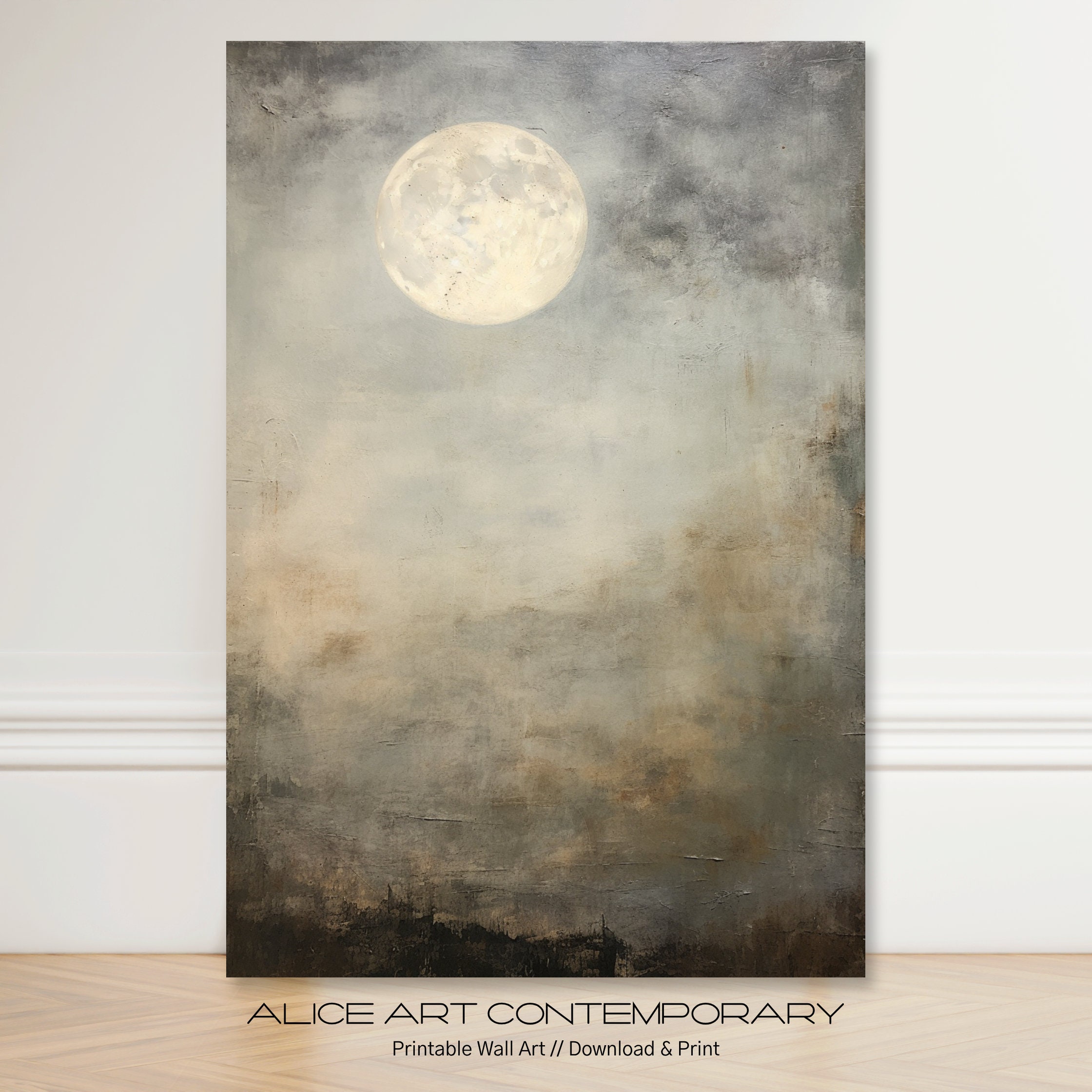 Moon Wall Art Print Neutral Earthy Art Japandi Decor Minimalist Art