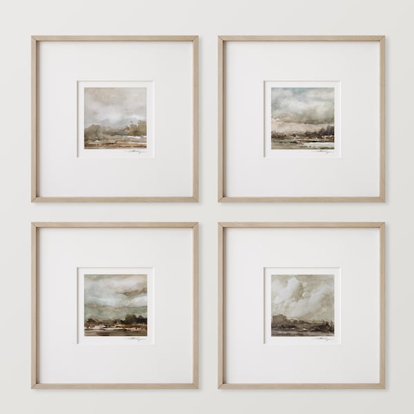 Printable Set of 4 - Art Prints 8x8 inches Mini Art Printable Abstract Landscape Paintings inches digital download Watercolor Print