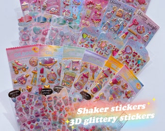 Cute Puffy 3D stickers sheet | Kawaii decorative stickers | Shaker stickers | 3D glittery stickers | animals sweet rainbow unicorn girl gift