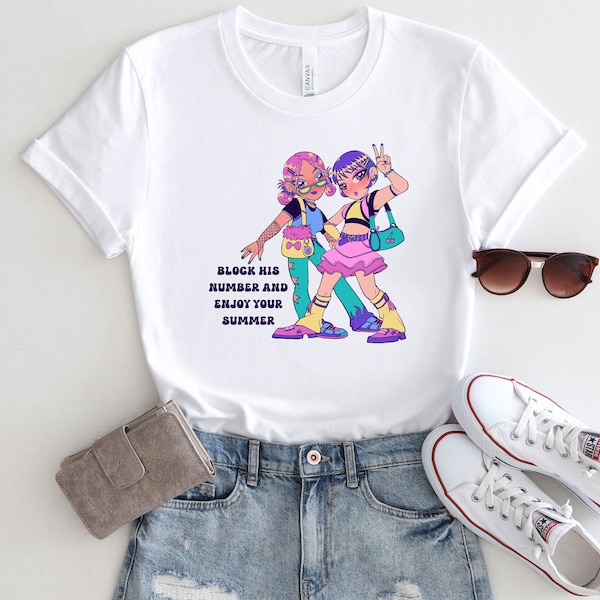 Anime Y2K Shirt, Trendy Girl Gang Tee, Bold Y2K Print Shirt, Funky Y2K Tee, Y2K Design, Vibrant Pop Culture Tee, Vibrant Harajuku Style