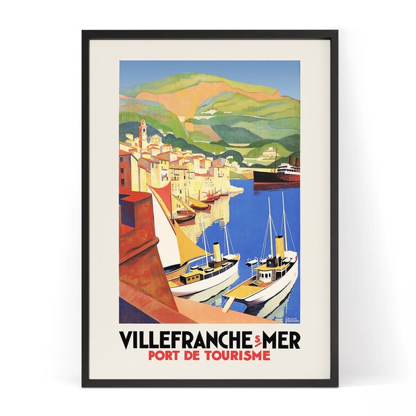 Vintage Travel France Nice port Villefranche sur Mer 1920s Poster - Digital Download for a touch of French charm