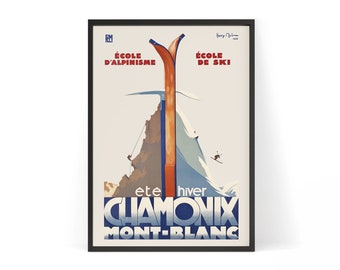 Vintage Chamonix Mont-Blanc Ski Poster 1933 - Retro Sport Art Print - Instant Download