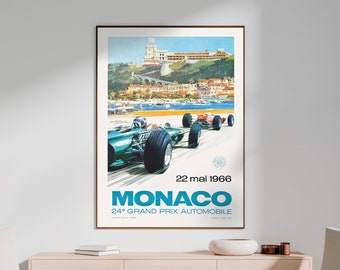 Vintage Car Monaco Grand Prix Poster - Retro Racing Wall Art - 1966 Automobile Digital Download