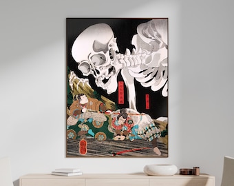 Japanese Ukiyo-e Printable Wall Art Mitsukuni Defying the Skeleton Specter Poster, Digital Download - Ultra Hi-Res JPEG