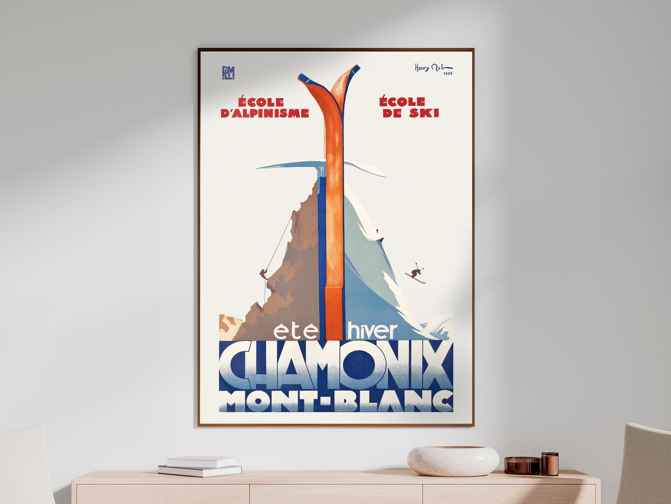 Vintage Chamonix Mont-Blanc Ski Poster 1933 - Retro Sport Art Print - Instant Download