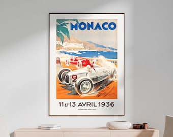 Vintage Automotive Monaco Grand Prix Poster - Digital Download, Auto Wall Art