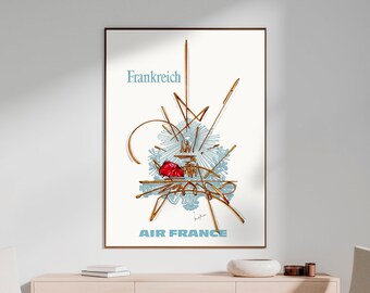Vintage Travel France: Airlines 1968 Poster - Mid Century Wall Art - Digital Download