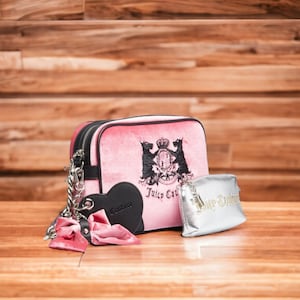 JUICY COUTURE - Brand New With Label Tag - PINK - Vintage Handbag With Silver Wallet + Black Protective Bag