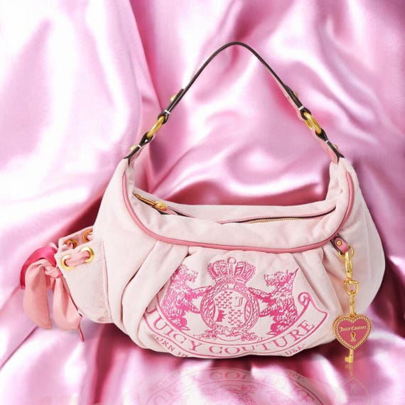 Juicy Couture Velour Pink Quilted Bag with Gold Charm Small Juicy Couture Bag Extra Spender Mini Tote Velvet Satchel  main image 2