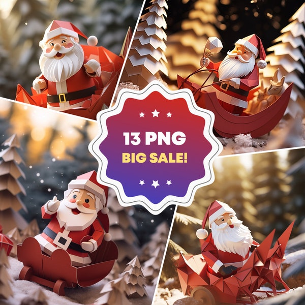 Christmas origami santa claus PNG, Santa Claus PNG , Instant Digital Download, Christmas Printable Art