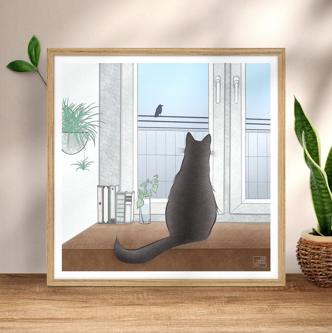 Cat Art Print : Watching a Bird by the Window, Wall Art for Cat Lover ...