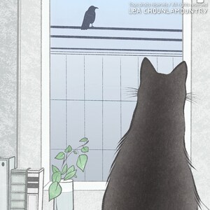 Cat Art Print: Watching a Bird by the Window, Charming Kitty Poster ...