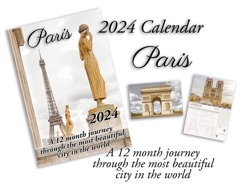 2024 Paris Calendar Scenic Wall Planner, Iconic Parisian Views, Ideal