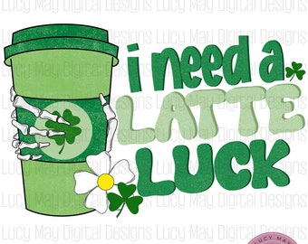 Latte Luck St Patricks Day PNG: Coffee Skeleton Hand (Digital Download)