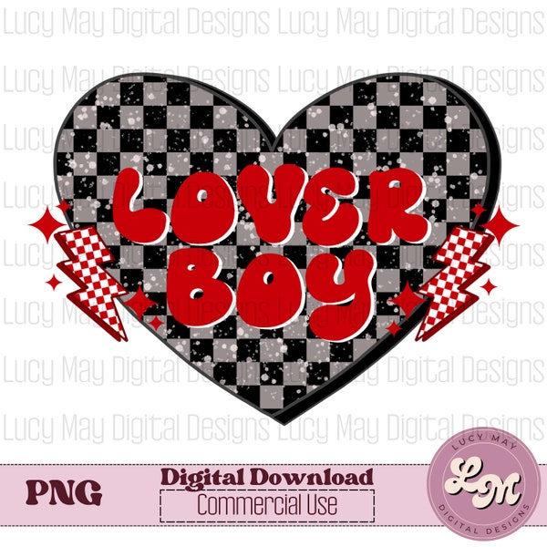 lover boy, retro valentine png, boy valentine png, sublimation design, digital download, checker heart png, boy tshirt design, edgy png