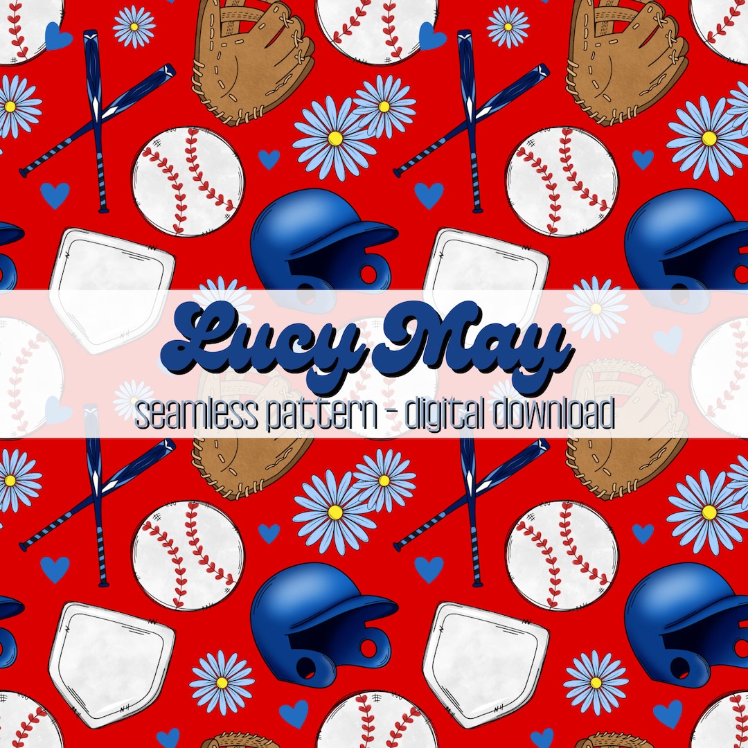 Red Baseball Seamless Pattern: Floral Sports Design (digital Download ...
