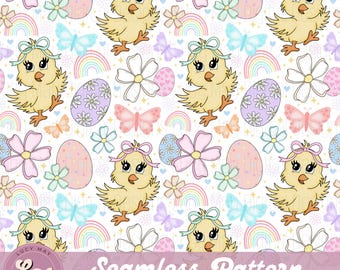 Easter Chick Seamless Pattern: Girls Spring Print (Digital Download)