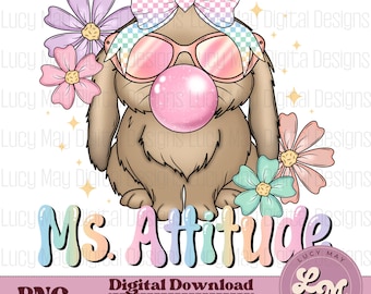 Bubblegum Bunny PNG, Girly Spring Design (Digital Download)