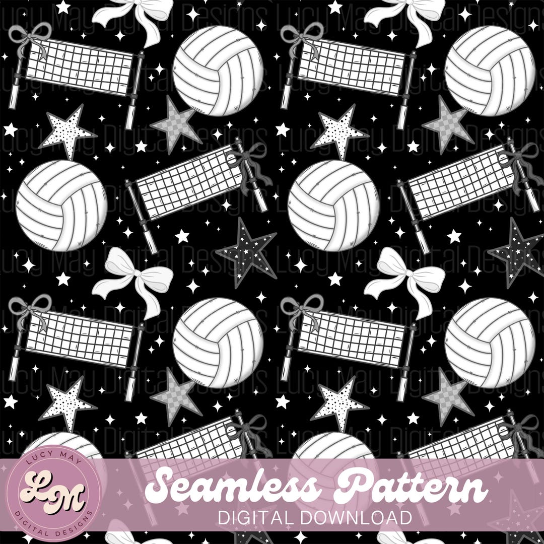 Volleyball Seamless Pattern, Girly Bows Checker Print (PNG Digital ...