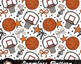 Girly Basketball Seamless Pattern: Bows, Neutral Colors (PNG Digital Download 12x12")