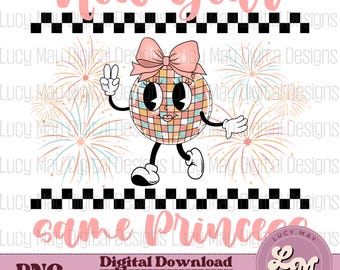 Retro New Year PNG: Disco Ball Princess Design (Digital Download)