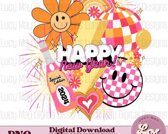 Retro New Year PNG: Groovy 2024 Sublimation Design (Digital Download)